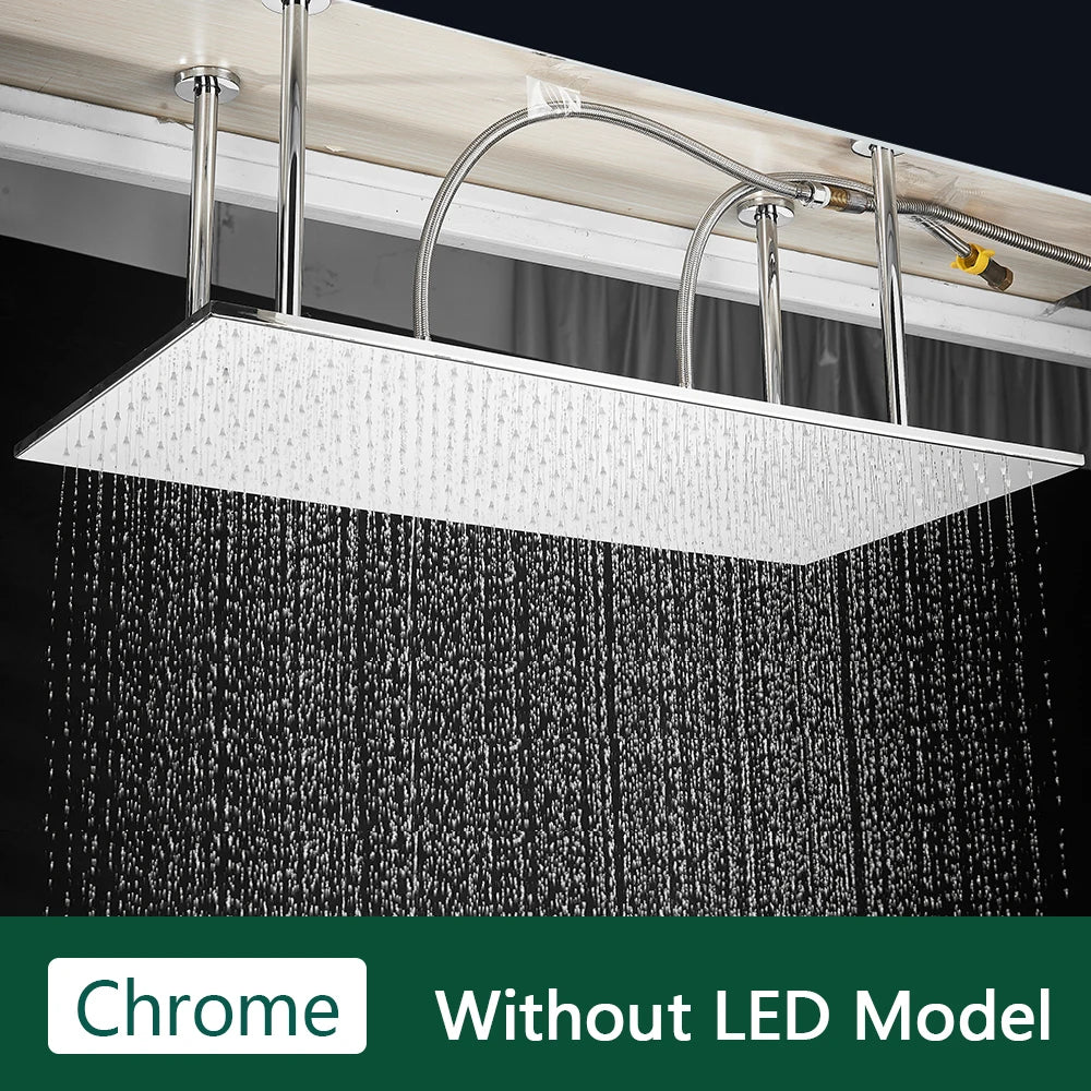 LED Matte Black Shower Head 40*80Cm Large Size Rainfall Shower Heads Ceiling Mounted with Installation Arm for Bathroom