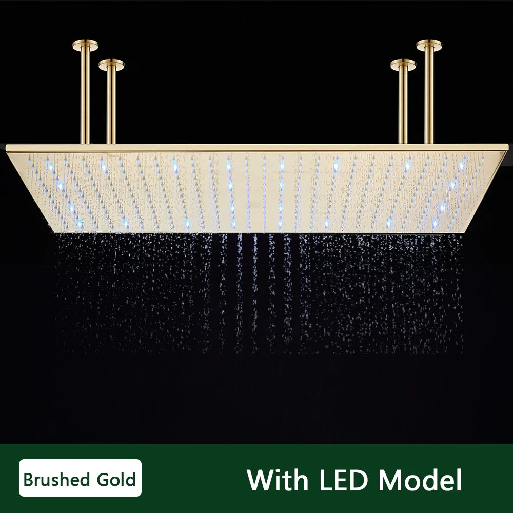 LED Matte Black Shower Head 40*80Cm Large Size Rainfall Shower Heads Ceiling Mounted with Installation Arm for Bathroom