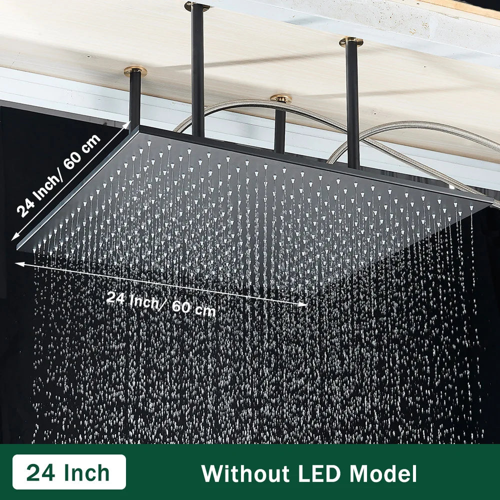 LED Matte Black Shower Head 40*80Cm Large Size Rainfall Shower Heads Ceiling Mounted with Installation Arm for Bathroom