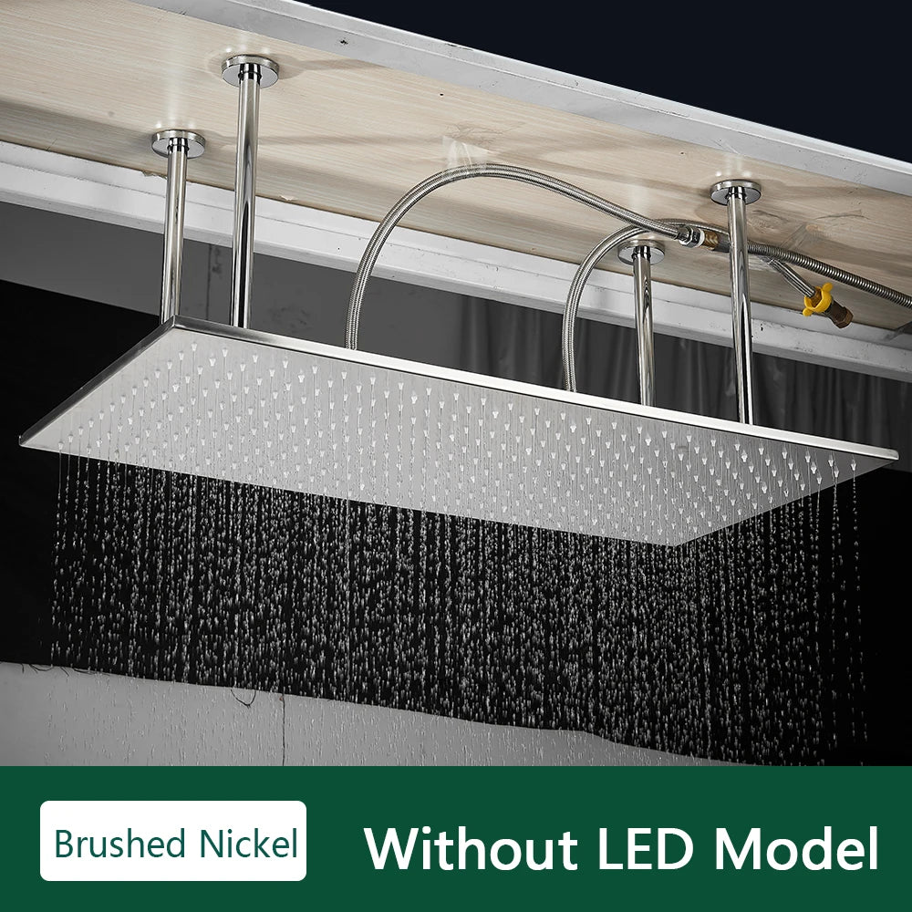 LED Matte Black Shower Head 40*80Cm Large Size Rainfall Shower Heads Ceiling Mounted with Installation Arm for Bathroom