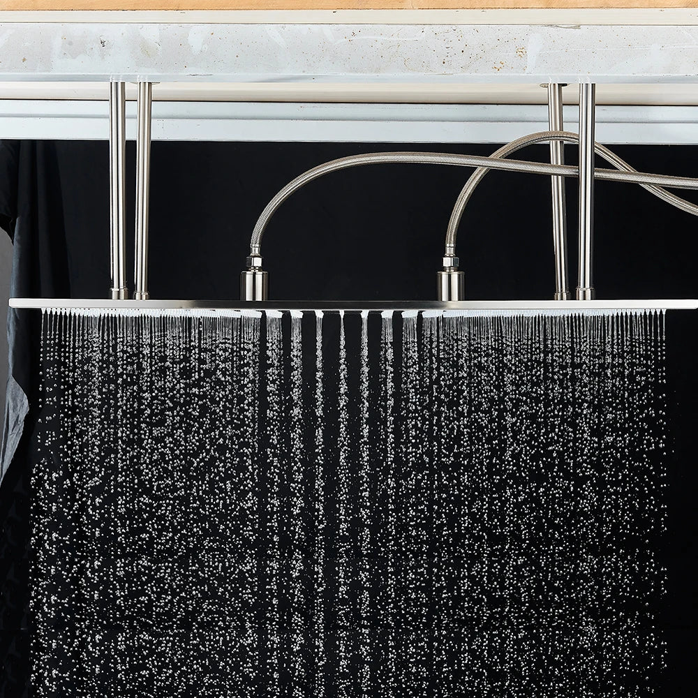 LED Matte Black Shower Head 40*80Cm Large Size Rainfall Shower Heads Ceiling Mounted with Installation Arm for Bathroom