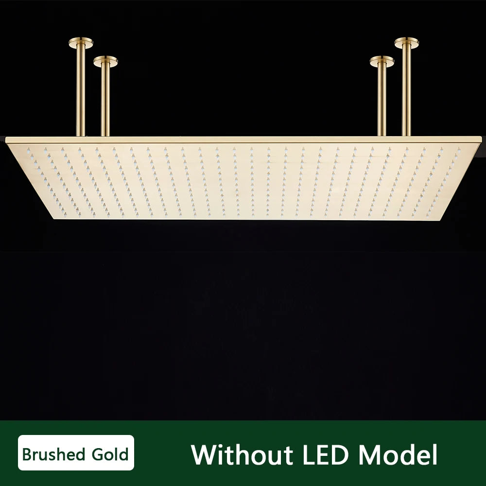 LED Matte Black Shower Head 40*80Cm Large Size Rainfall Shower Heads Ceiling Mounted with Installation Arm for Bathroom