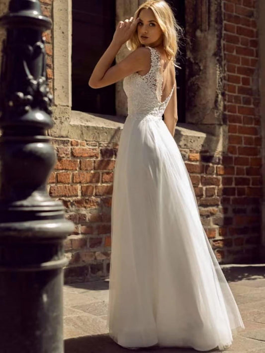 Long Sleeves Wedding Dresses for Bride 2025 Boho Beach A-Line Appliques Lace Bridal Ball Gowns with Train