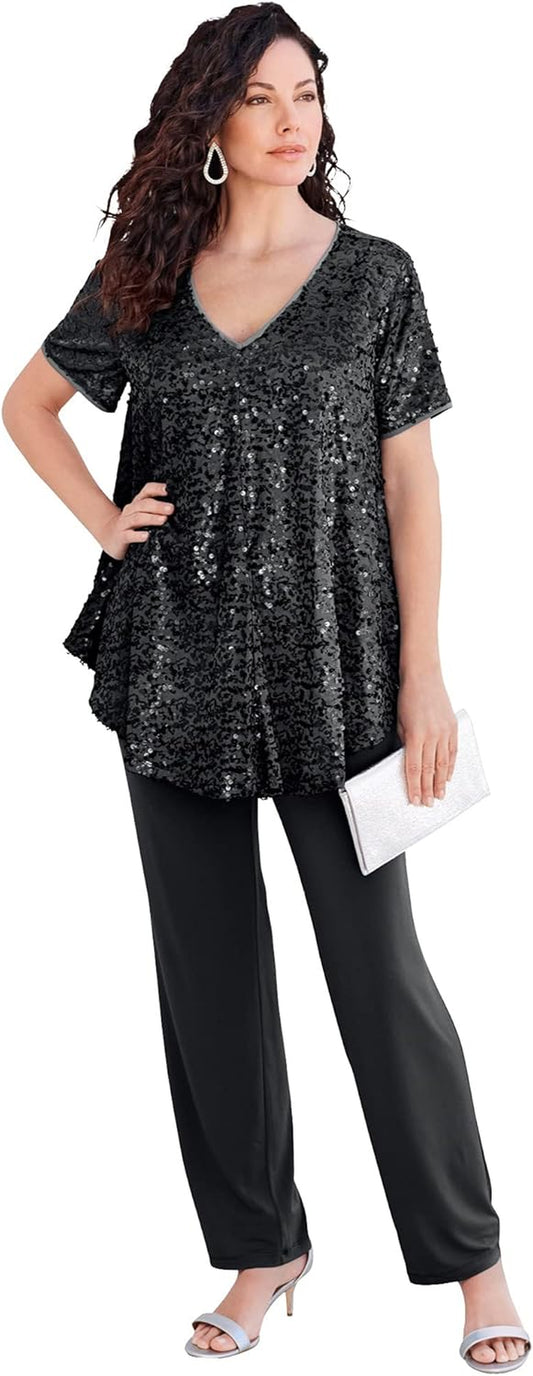 Women'S plus Size Sequin Pant Set