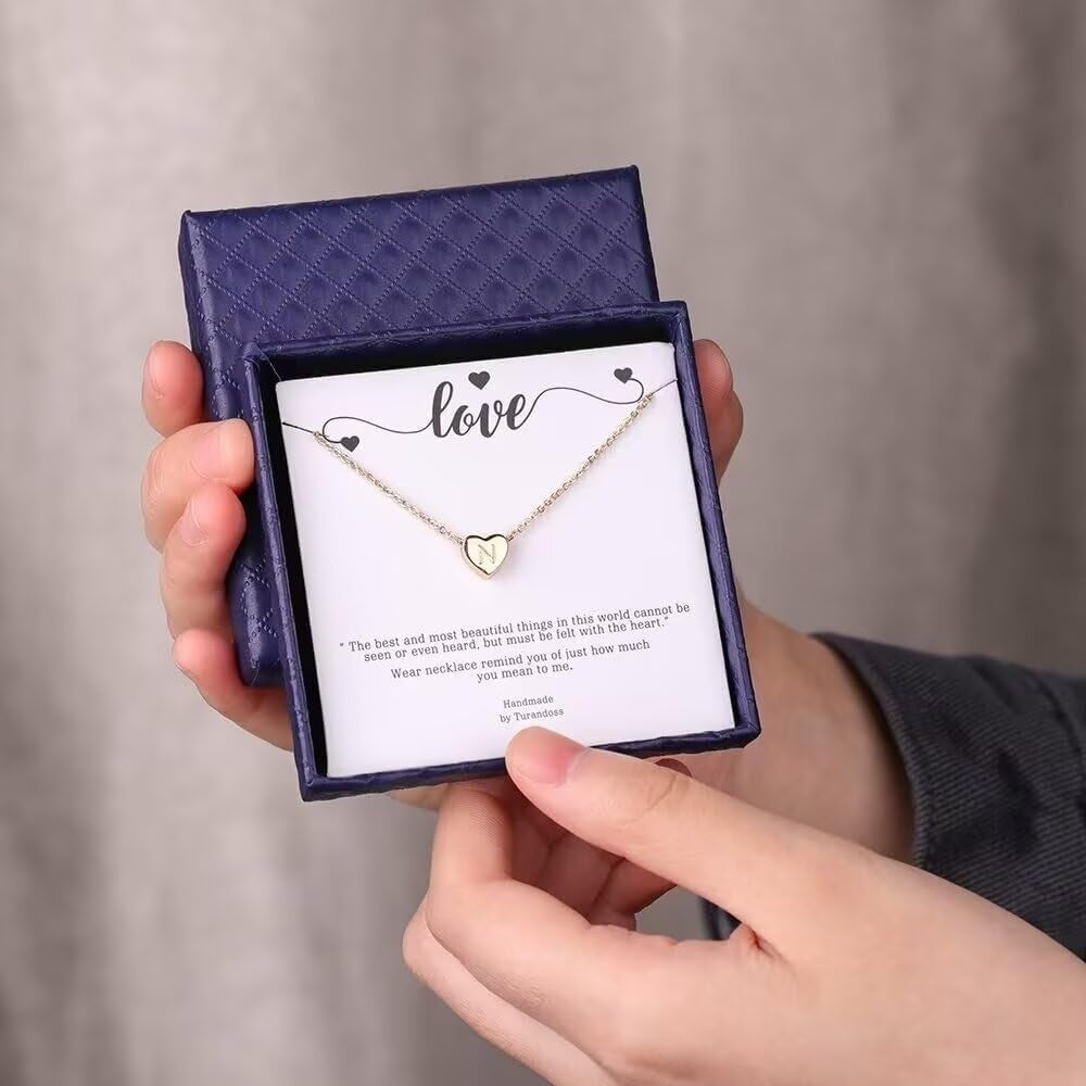 Heart Initial Necklace for Women Girls - Dainty 14K Gold Plated Heart Pendant Letter A-Z Alphabet Necklace Tiny Initial Necklaces Gifts for Women Teens Jewelry