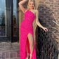 Sequin Prom Dresses Long Mermaid One Shoulder Formal Gowns Backless Evening Party Gowns with Slit