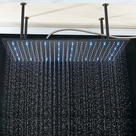 LED Matte Black Shower Head 40*80Cm Large Size Rainfall Shower Heads Ceiling Mounted with Installation Arm for Bathroom