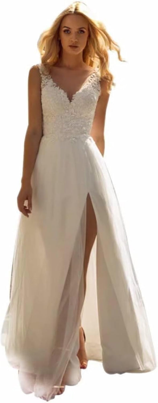 Long Sleeves Wedding Dresses for Bride 2025 Boho Beach A-Line Appliques Lace Bridal Ball Gowns with Train