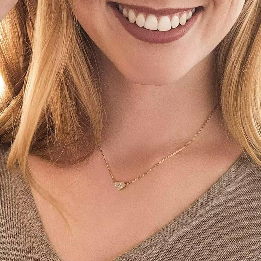 Heart Initial Necklace for Women Girls - Dainty 14K Gold Plated Heart Pendant Letter A-Z Alphabet Necklace Tiny Initial Necklaces Gifts for Women Teens Jewelry
